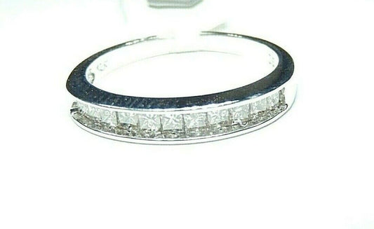 Women's 10K White Gold Channel Set Princess Cut 2/3CT Diamond Bridal Band Ring