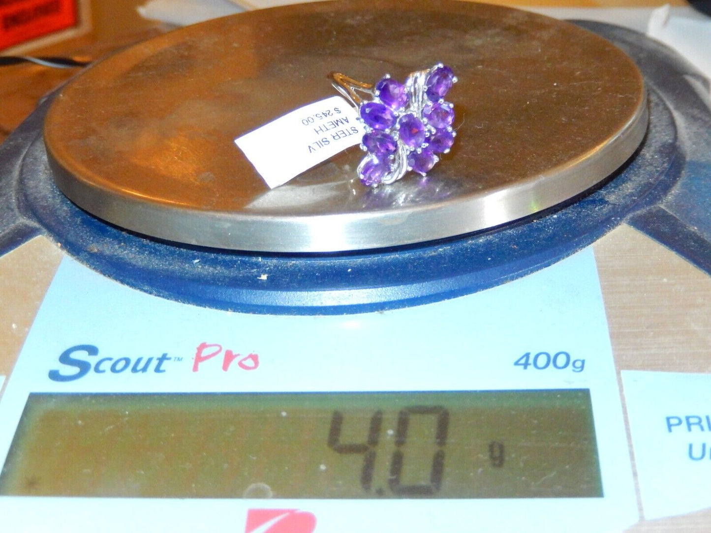 *VINTAGE*  4.00 CT  Nine Oval Amethyst Sterling Silver Cluster Ring - Size 7.25