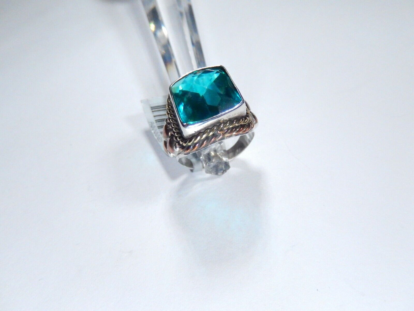 *VINTAGE Handmade Sterling Silver 13.0 CT Blue Topaz Bead & Rope Design Ring Sz7