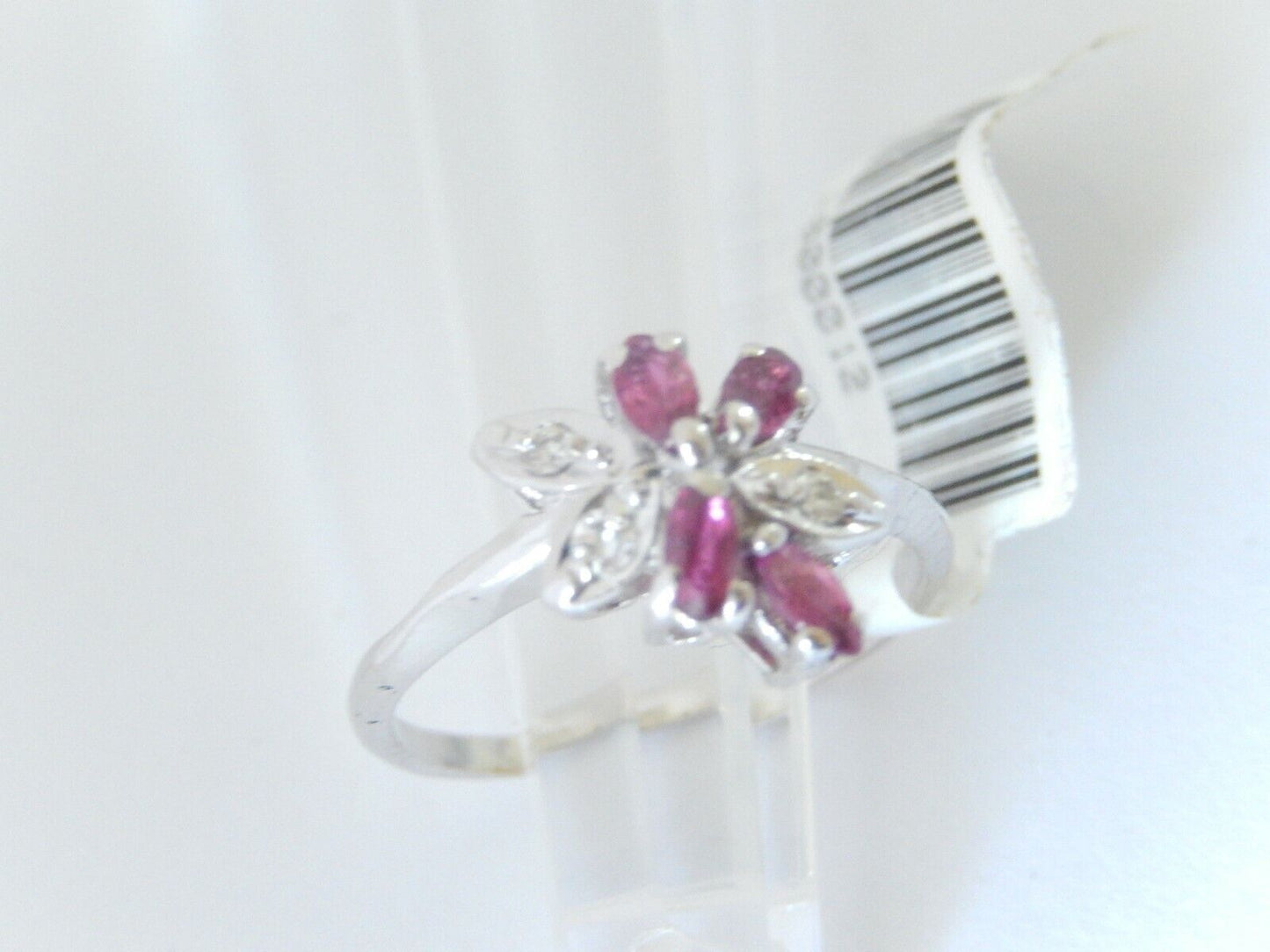14K White Gold Elegant Natural Diamond & Ruby Cluster Cocktail Ring Size 7