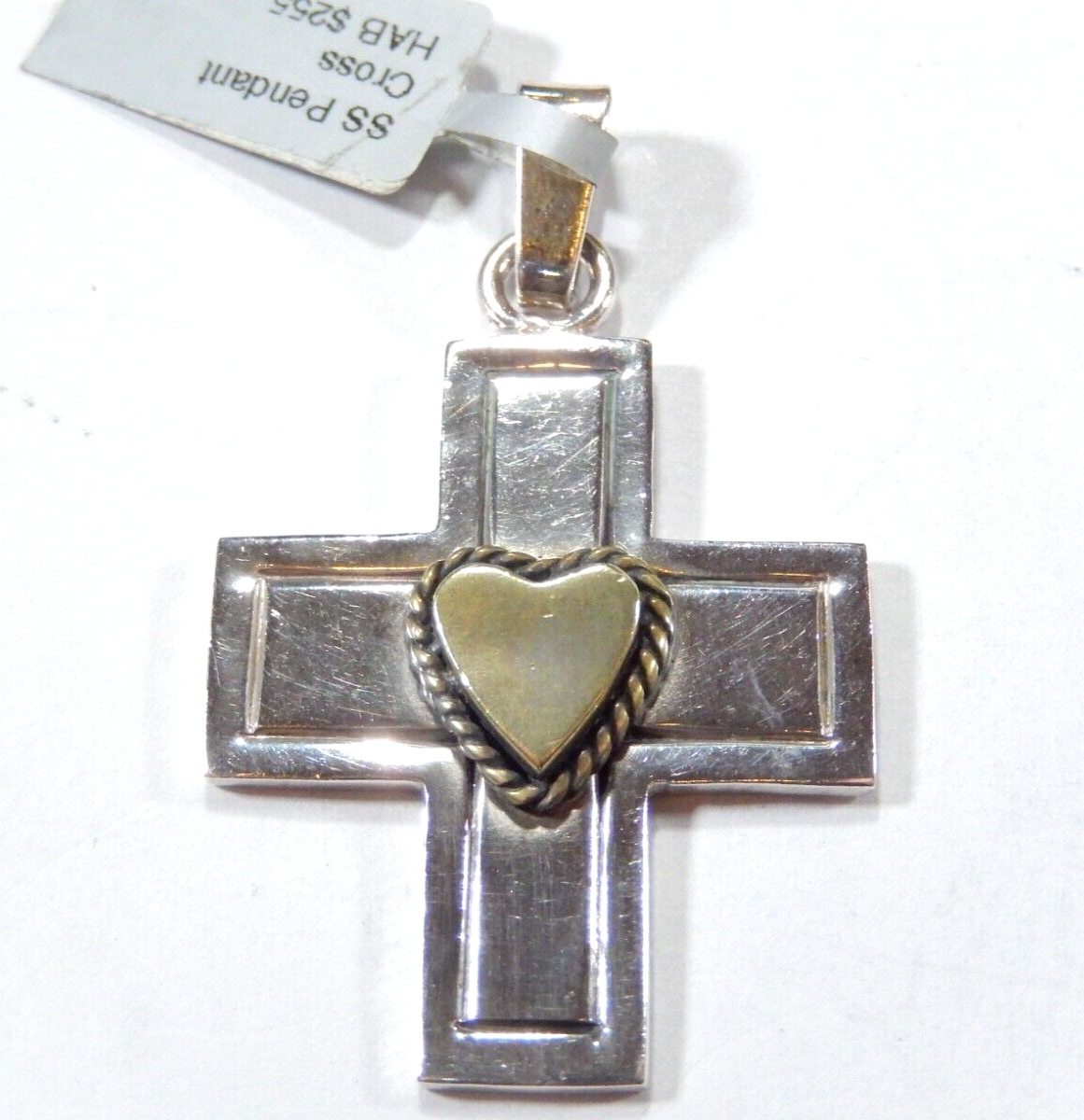 ~VINTAGE~  Artisan Stamped Taxco 925 Sterling Silver & Brass Cross Pendant