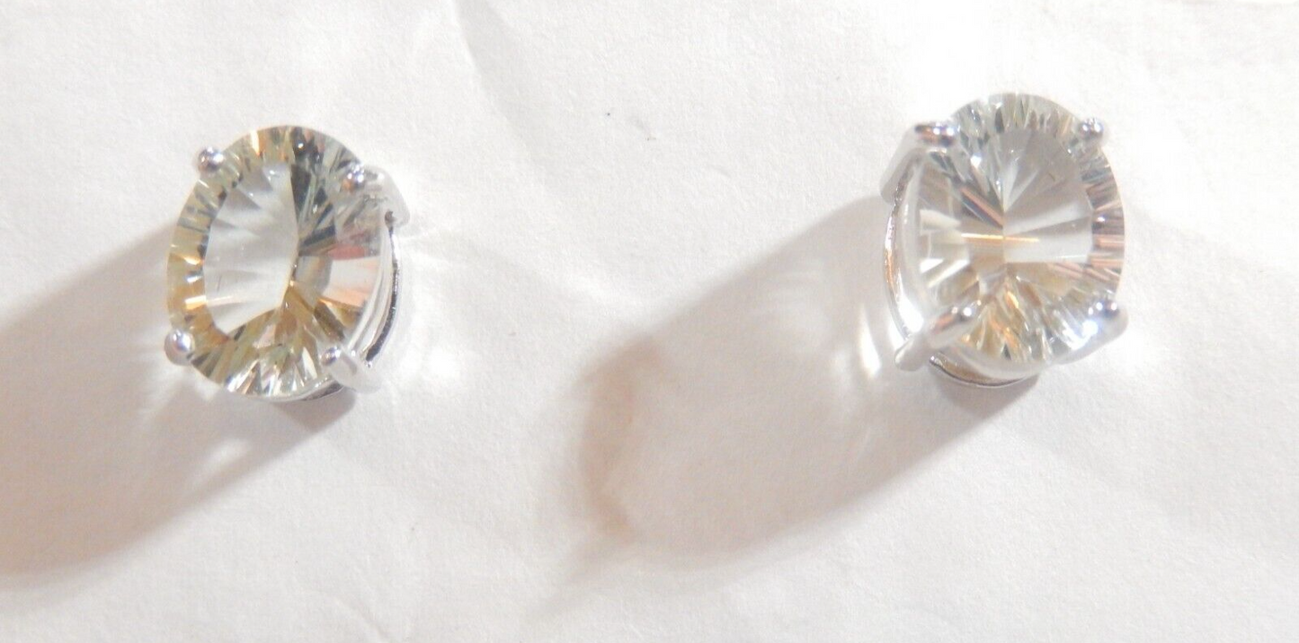 14K White Gold 4Ct Oval White Sapphire Solitaire Stud Earrings
