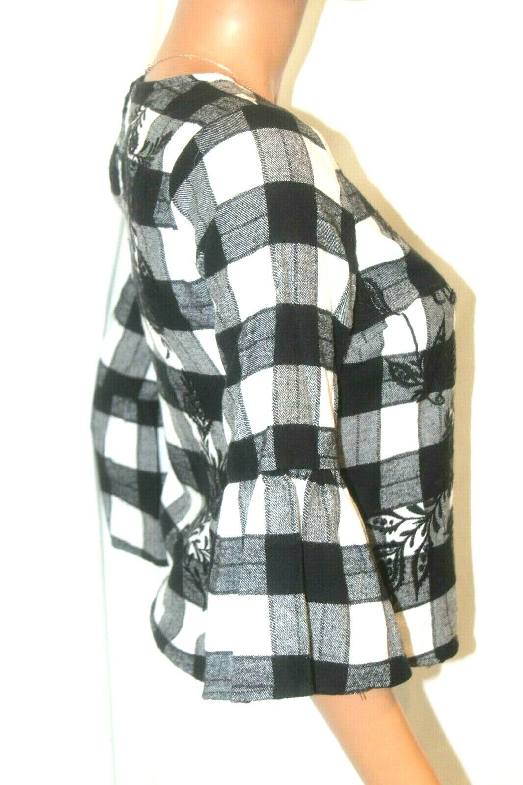 *MINT* Rebellion Again Flannel Bell 3/4 Sleeve Floral Embroidery Plaid Blouse S