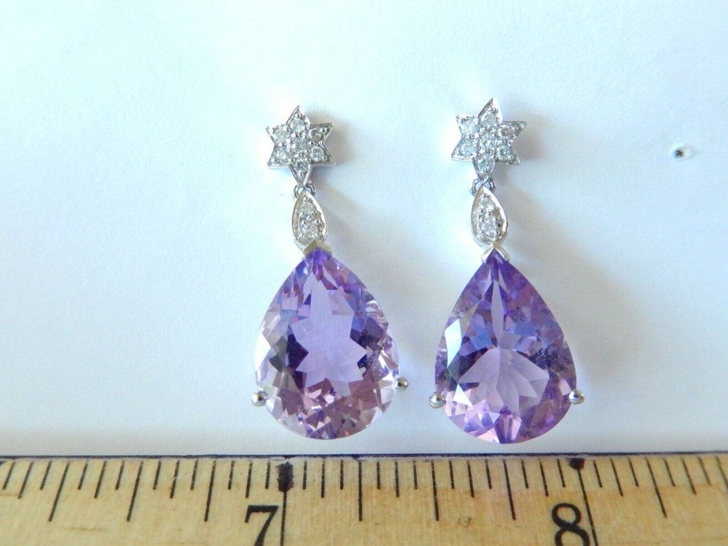 *NWT* - HUGE -14K WHITE GOLD  46.00 CT AMETHYST & DIAMOND LUXURY DANGLE EARRINGS