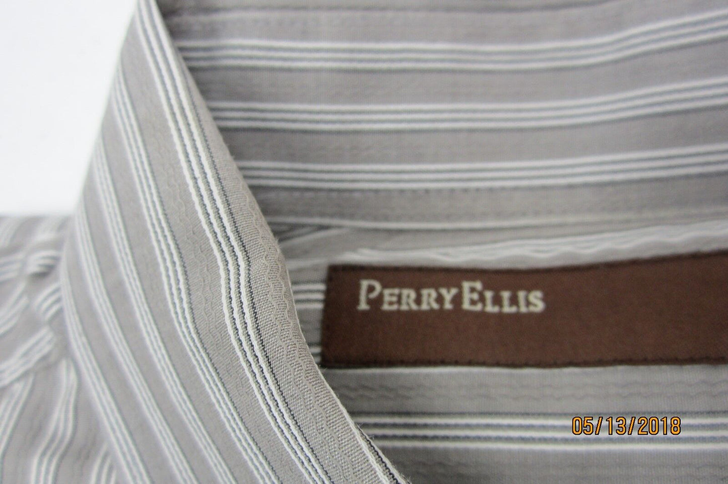 NICE Perry Ellis Long Sleeve Gray Stripe Mens  Button Down Shirt Size Med