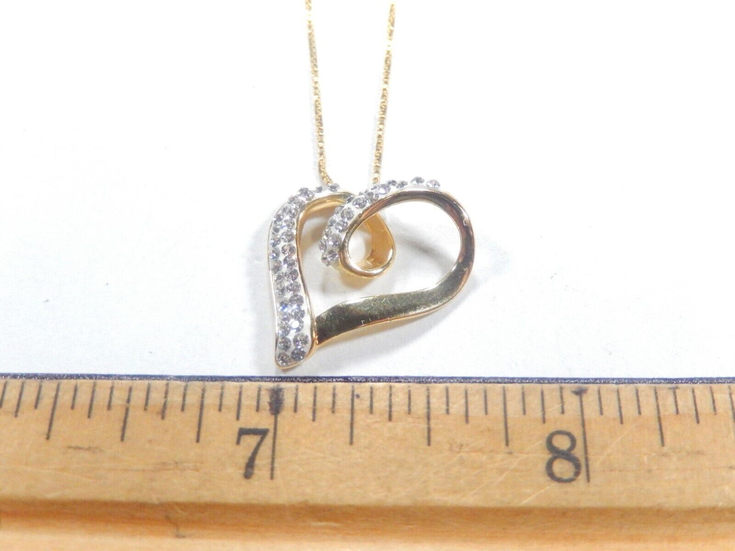 Gorgeous Vermeil 925 Sterling Crystal Floating Heart Slide Pendant w/18" Chain