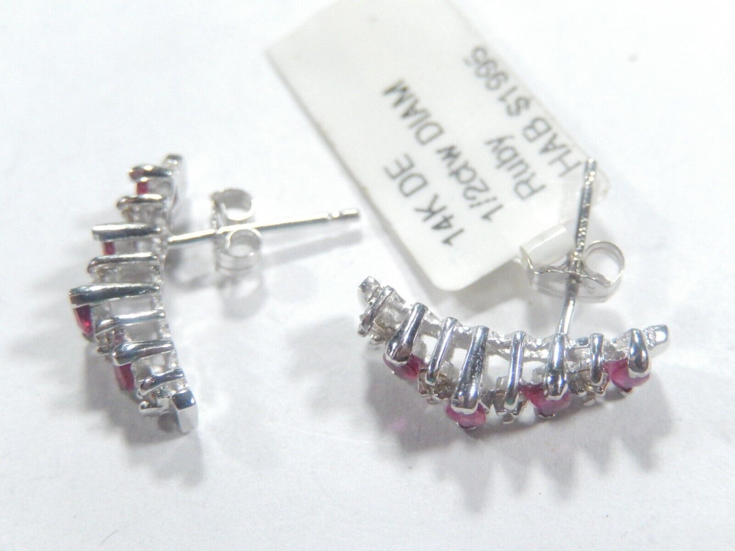 14K White Gold  .50CT TW Natural Ruby Diamond Post Cluster Earrings