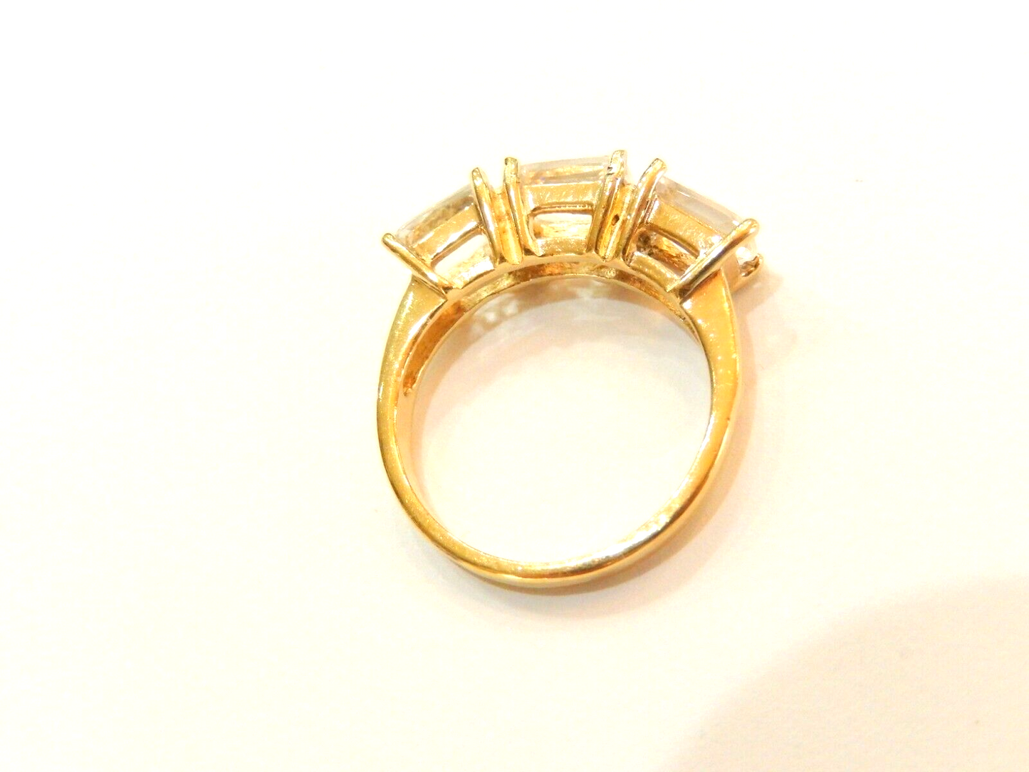 14K Yellow Gold  Vermeil  3.00 CT CZ Three Stone Ring Size 7