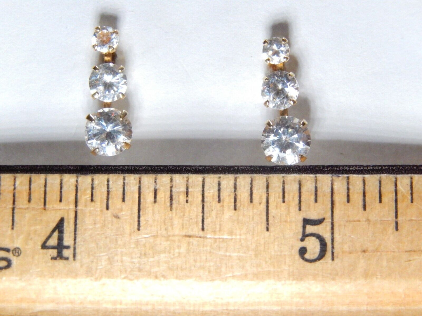 14K Yellow Gold Round Cubic Zirconia Three Stone Journey Stud Earrings