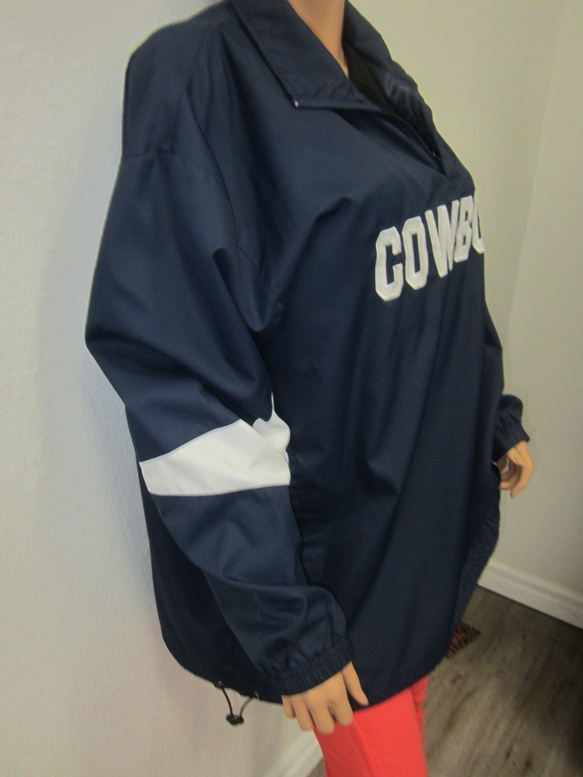 Dallas Cowboys Mens Navy Embroidered 1/4 Zipper Pullover Jacket Authentic Size L