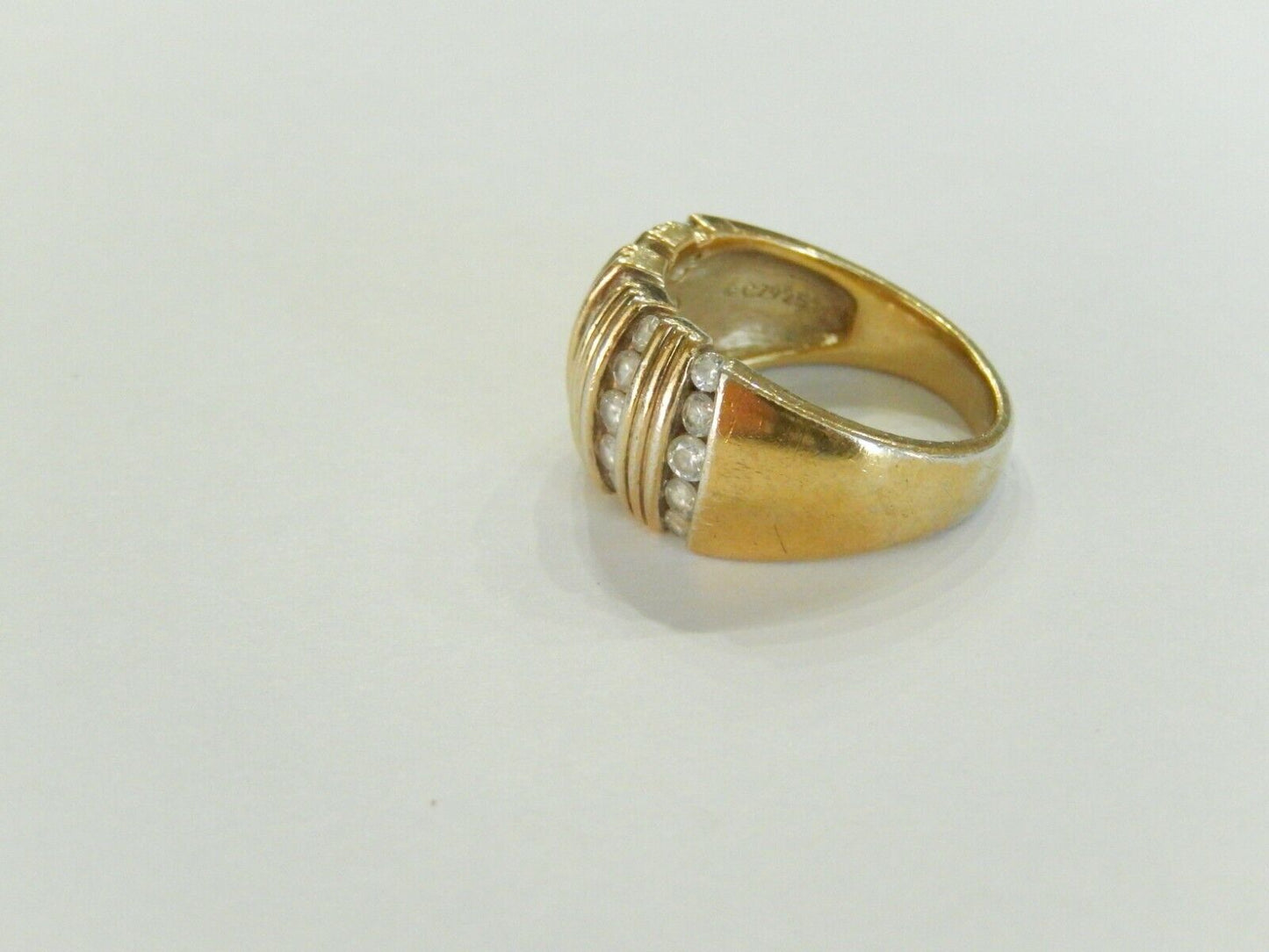 *VINTAGE* 14K Gold Vermeil Sterling CZ Cubic Zirconia Dome Ring Size 9.25