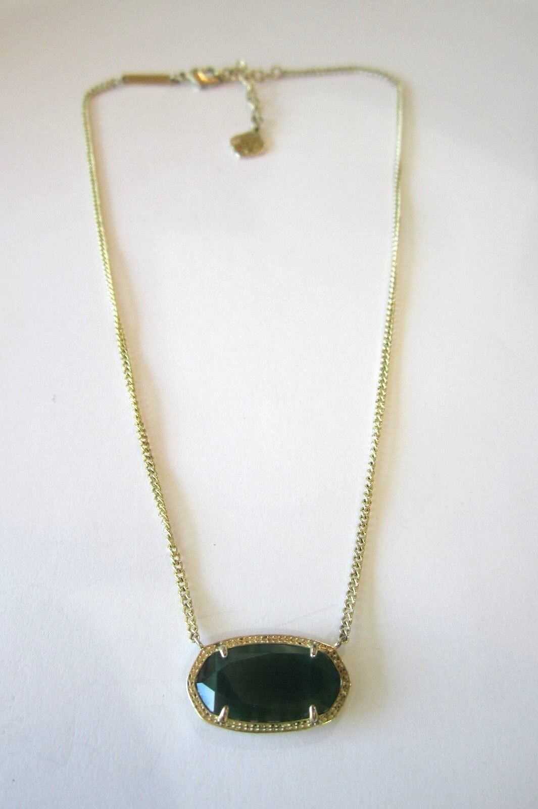 MINT  Kendra Scott LARGE 1" WIDE ELISA Gold Plated Emerald Cats Eye Necklace