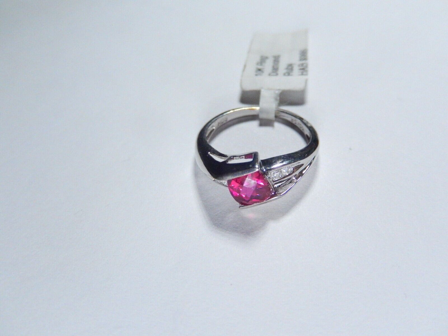 *NWT* 10k White Gold Lab Created Princess Cut Ruby And Diamond Ring Sz 4.25