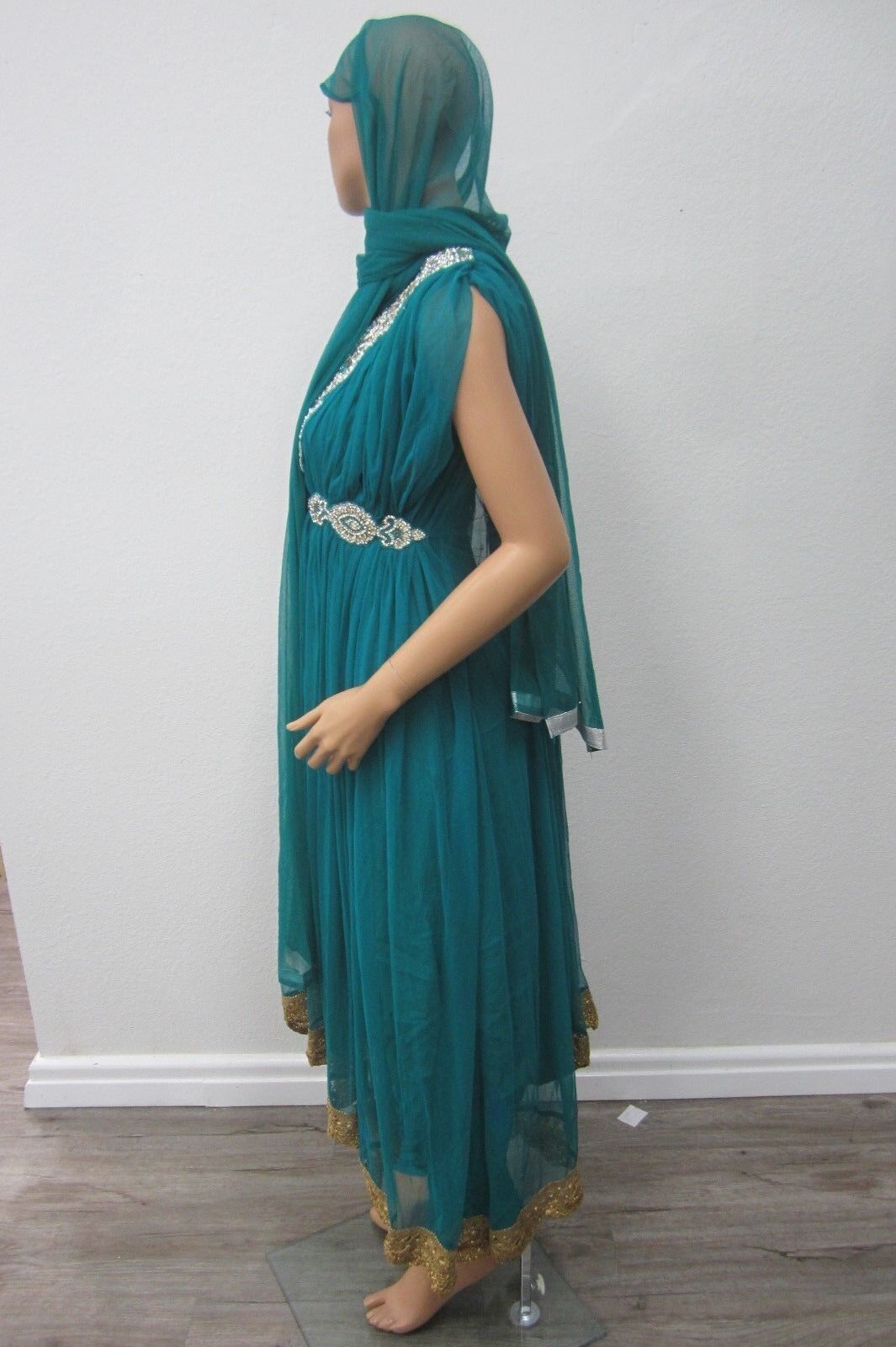Beautiful Party Evening 4 Pc  Rhinestone Saree Women Fashion Clothing Wrap Sari