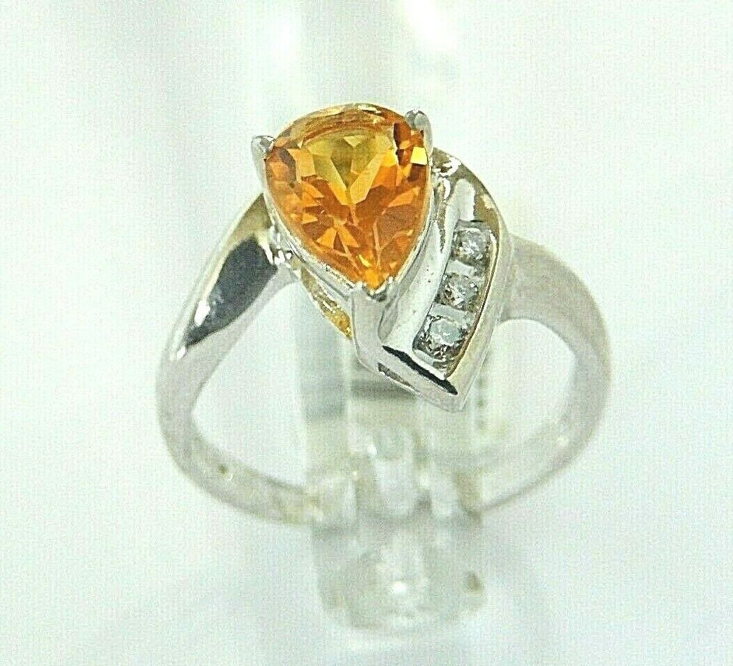 1Ct Citrine and Diamond Ring 10K White Gold Size 7.25