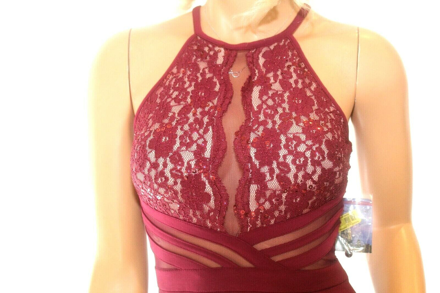*NWT*$89. Morgan and Co Burgundy Sequence Dress Sleeveless Mesh Back BodyCon 3/4