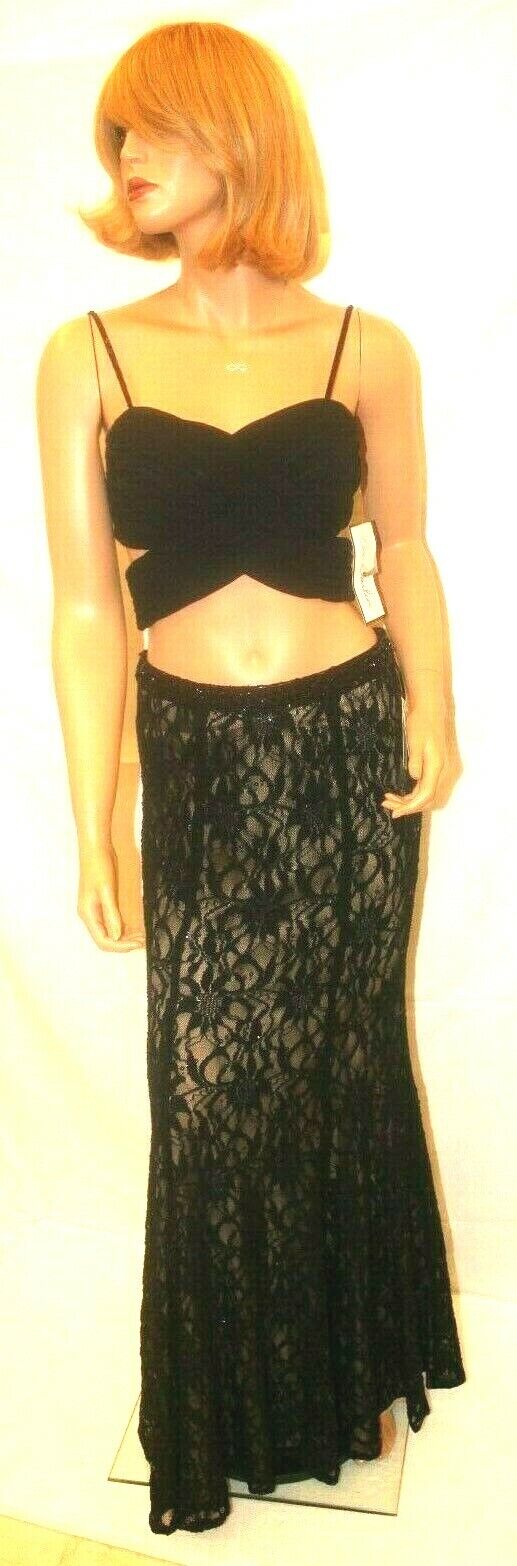 *NWT* $229.00 Bee Darlin Two Piece Crop Top & Long Sequin Black Skirt Size 7/8