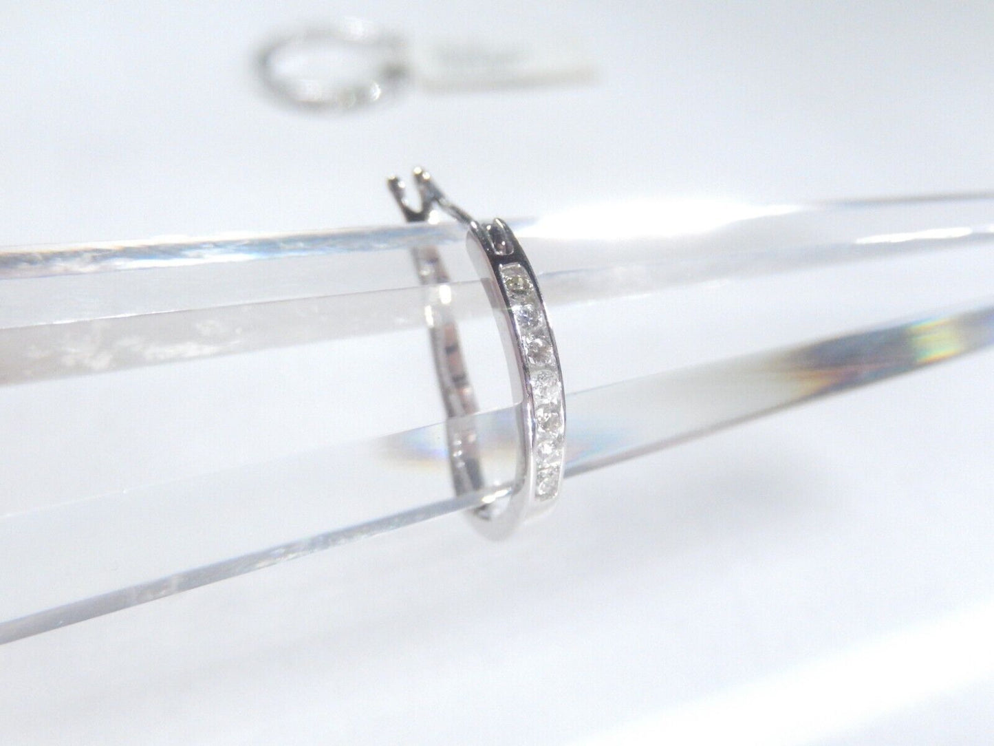 Sale 10K White Gold  17.5 mm  Round Diamond Hoop Earrings 1/7 Cttw