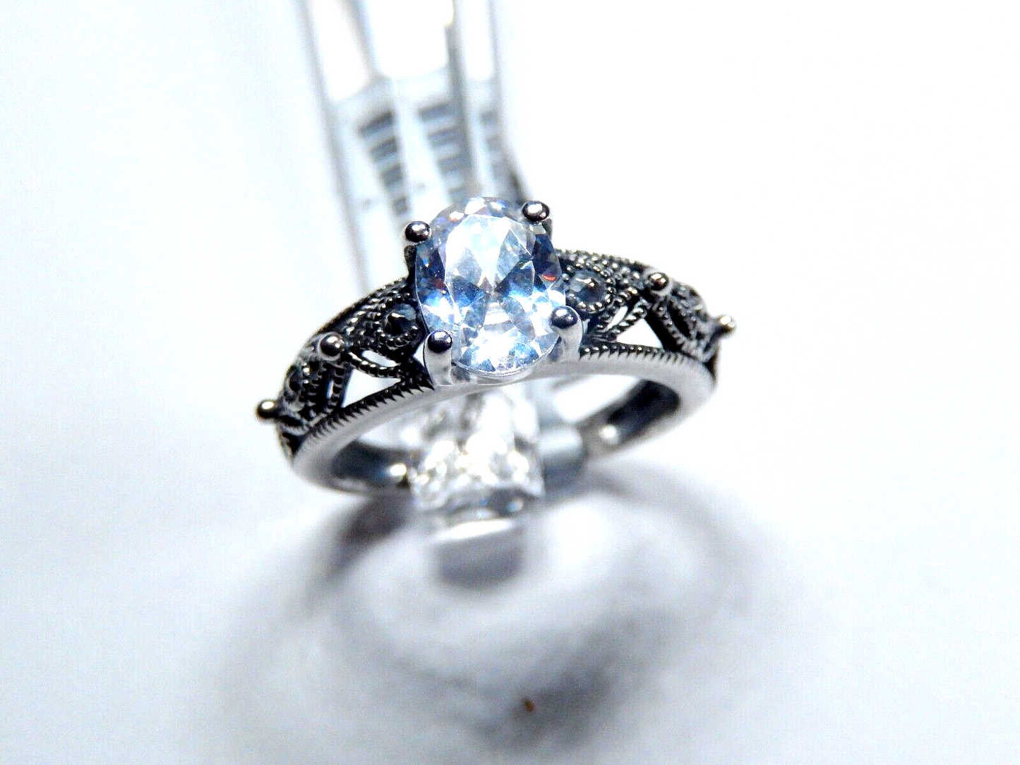 *VINTAGE*   925 Sterling Silver Art Deco 1.25 CT CZ Oval Engagement Ring Sz 7