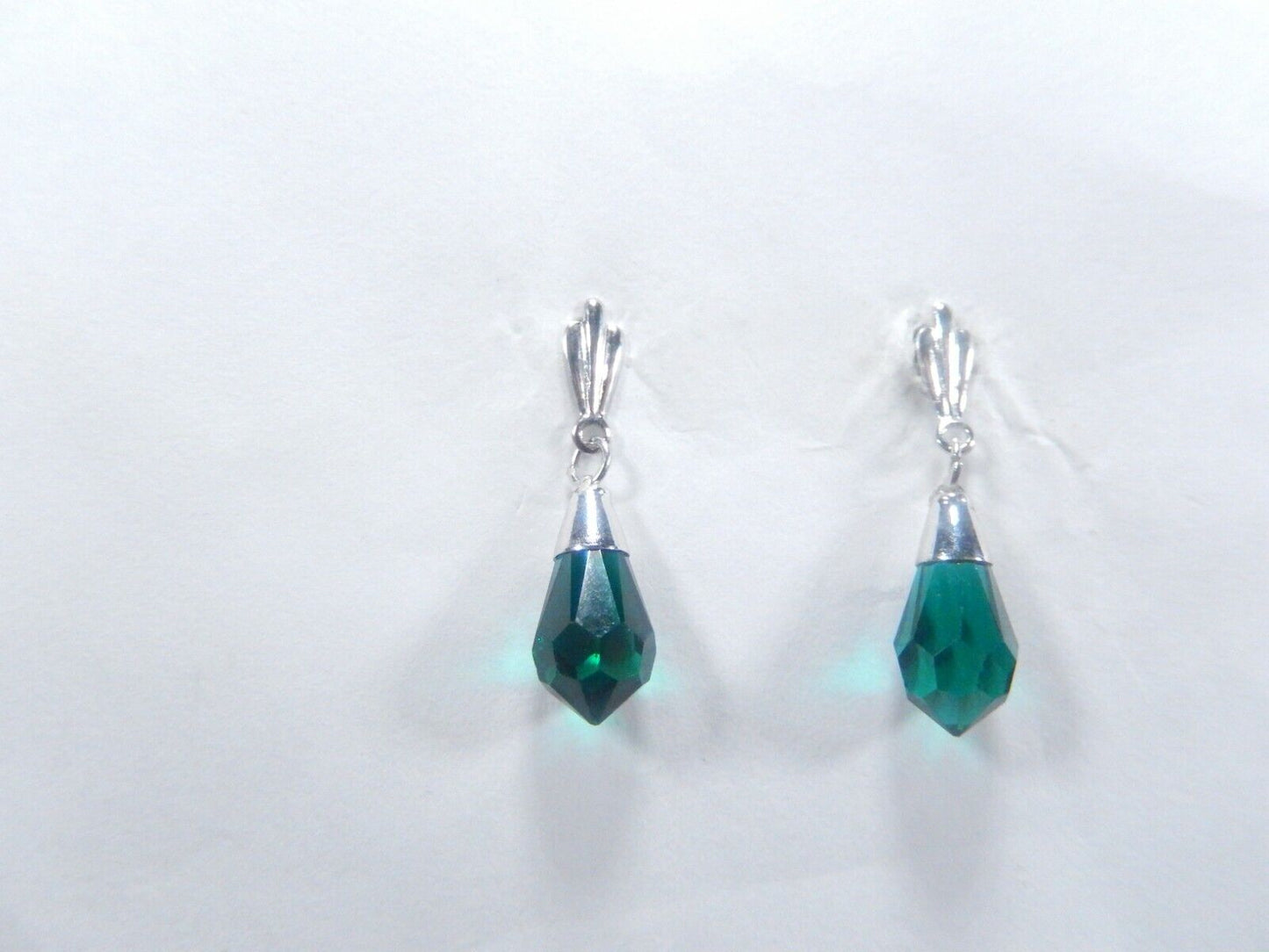 14K White Gold Lab-Created Emerald Briolette Drop/Dangle Earrings