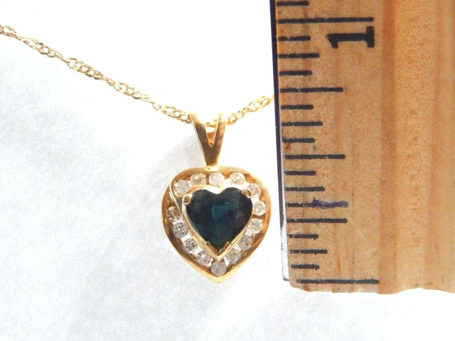 *VINTAGE*  14k Yellow Gold, Sapphire, Diamond Heart Pendant w/14K 18" Chain