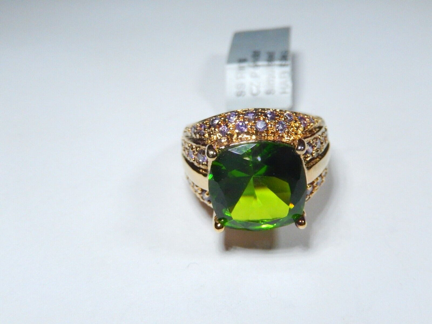 STUNNING LADIES  18K VERMEIL  STERLING PERIDOT & AMETHYST LAB  DOME RING SZ 7