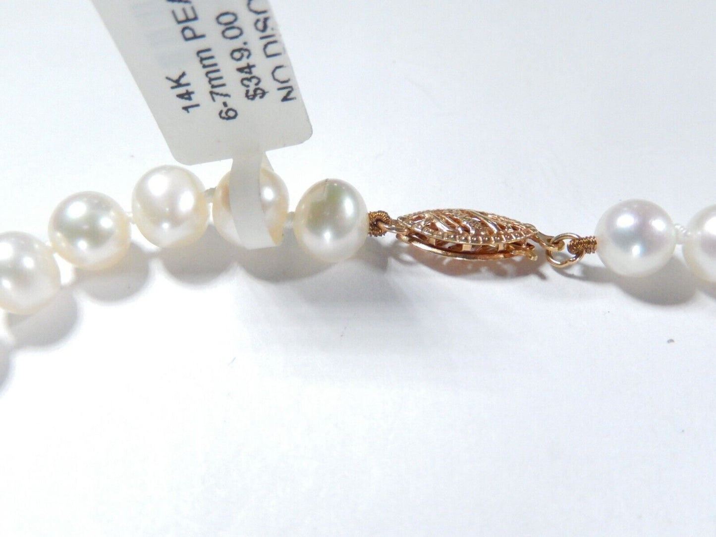 14k Yellow Gold Filigree Clasp 6.75mm Cultured Potato Pearl Knotted Necklace 18"