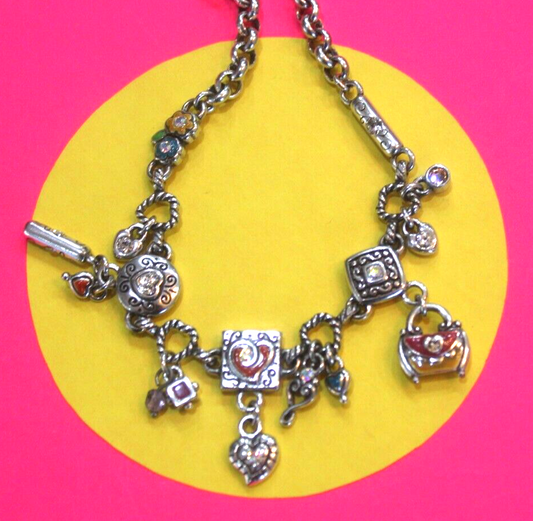 RETIRED Brighton 16"-18" Silver Crystal Charm Necklace