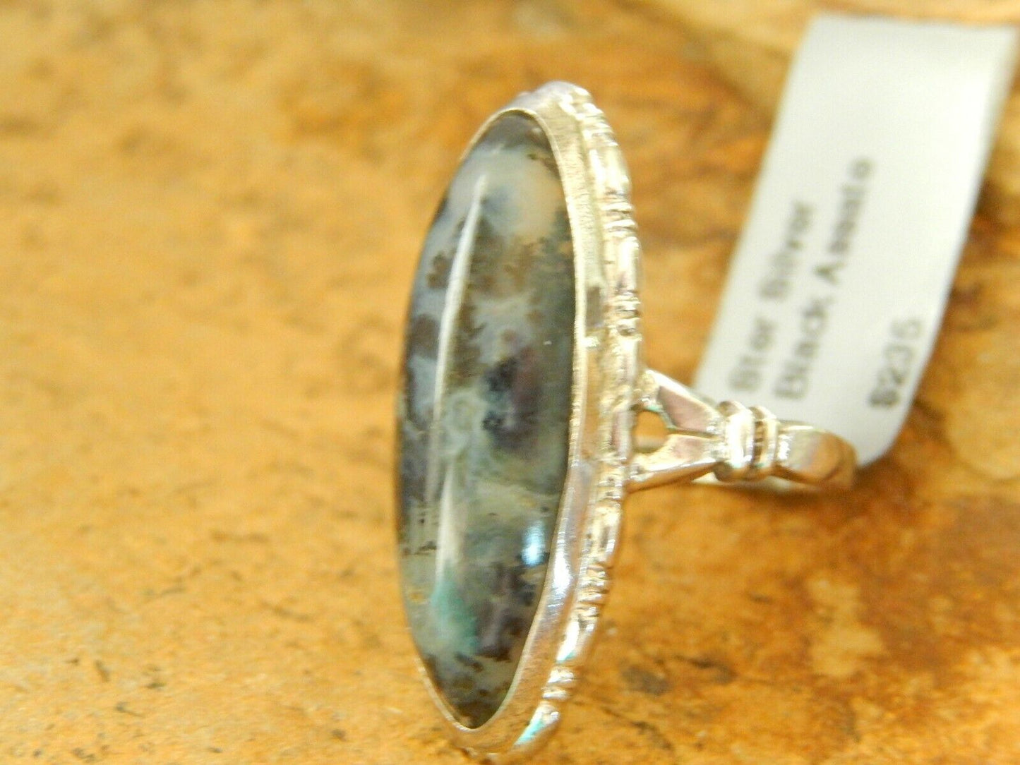*Vintage*  Uncas Art Deco Style Sterling Silver Black/Grey Long Gemstone Ring 5