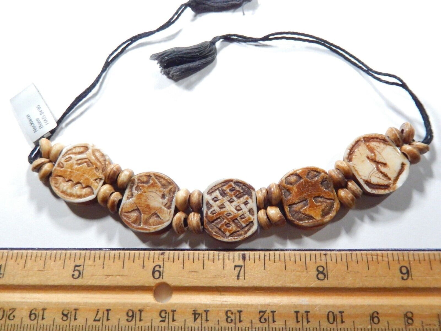 Brown Bone Bracelet 5 Piece with Spacer Beads 5.5" / 13" with Black Cord