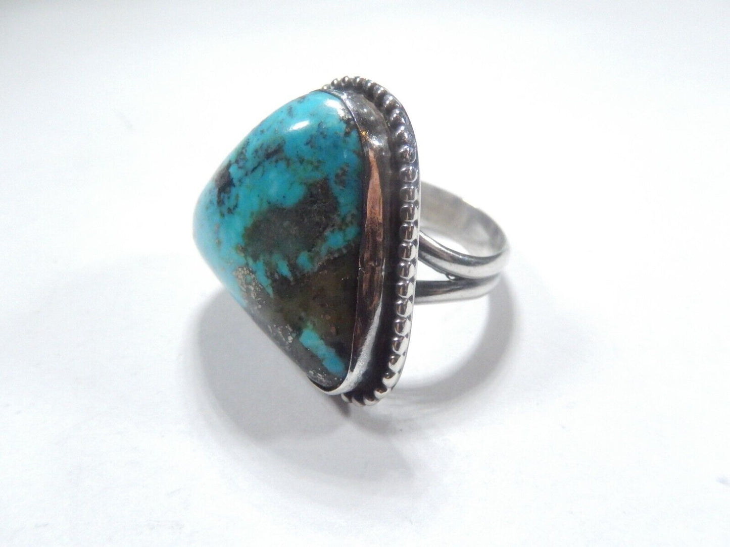 *VINTAGE* Signed Navajo Large Sterling Silver Turquoise Cabochon Ring Sz 11