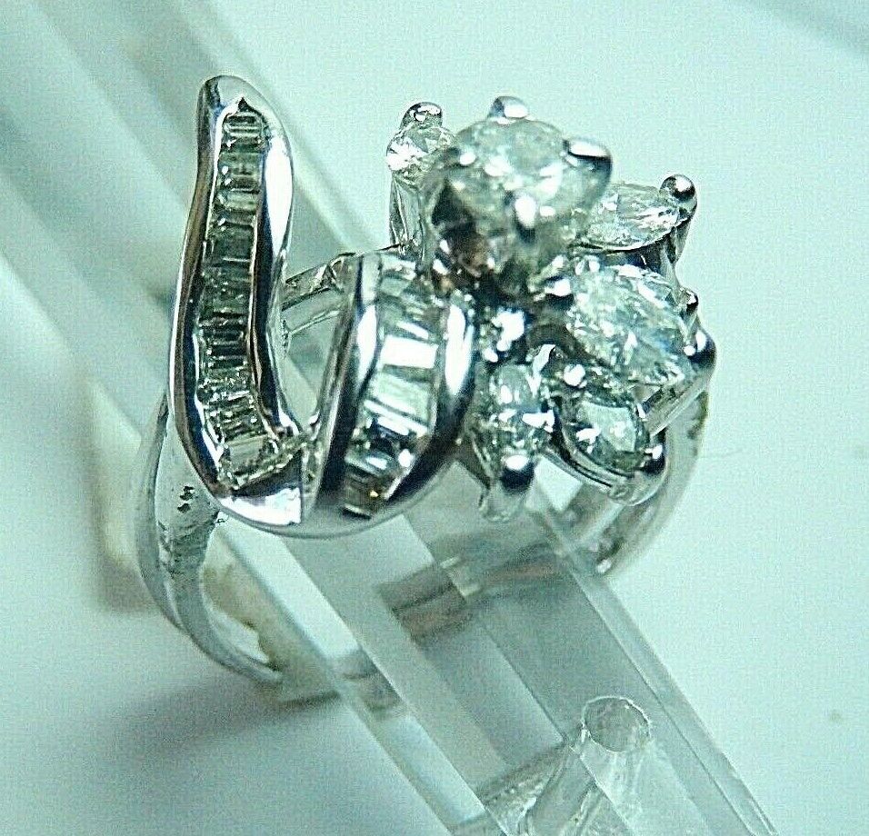 1CT Natural VS Diamond Halo Engagement Wedding Ring Bridal Set 14K White Gold