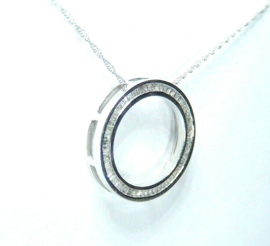 *NWT*  10K White Gold .50CT Baguette Diamond  CIRCLE OF LIFE  Pendant w/17"Chain