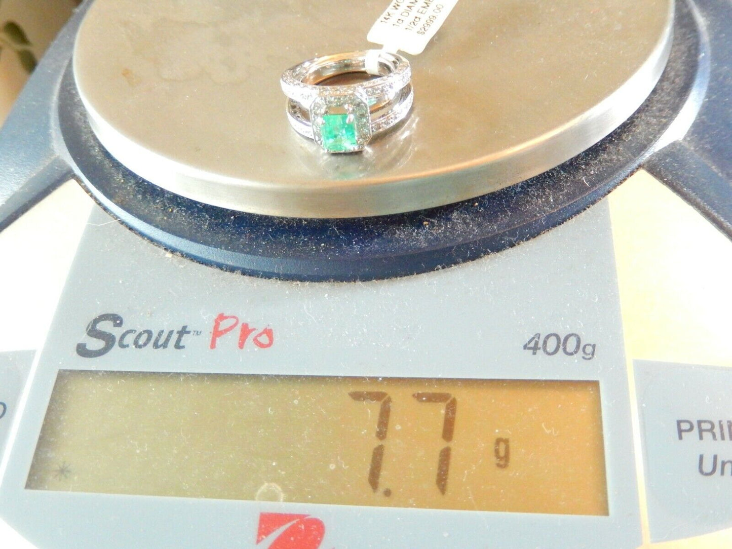 14K White Gold 1.50 Carat Natural Deep Green Emerald and VS Diamond Ring Sz 5.5