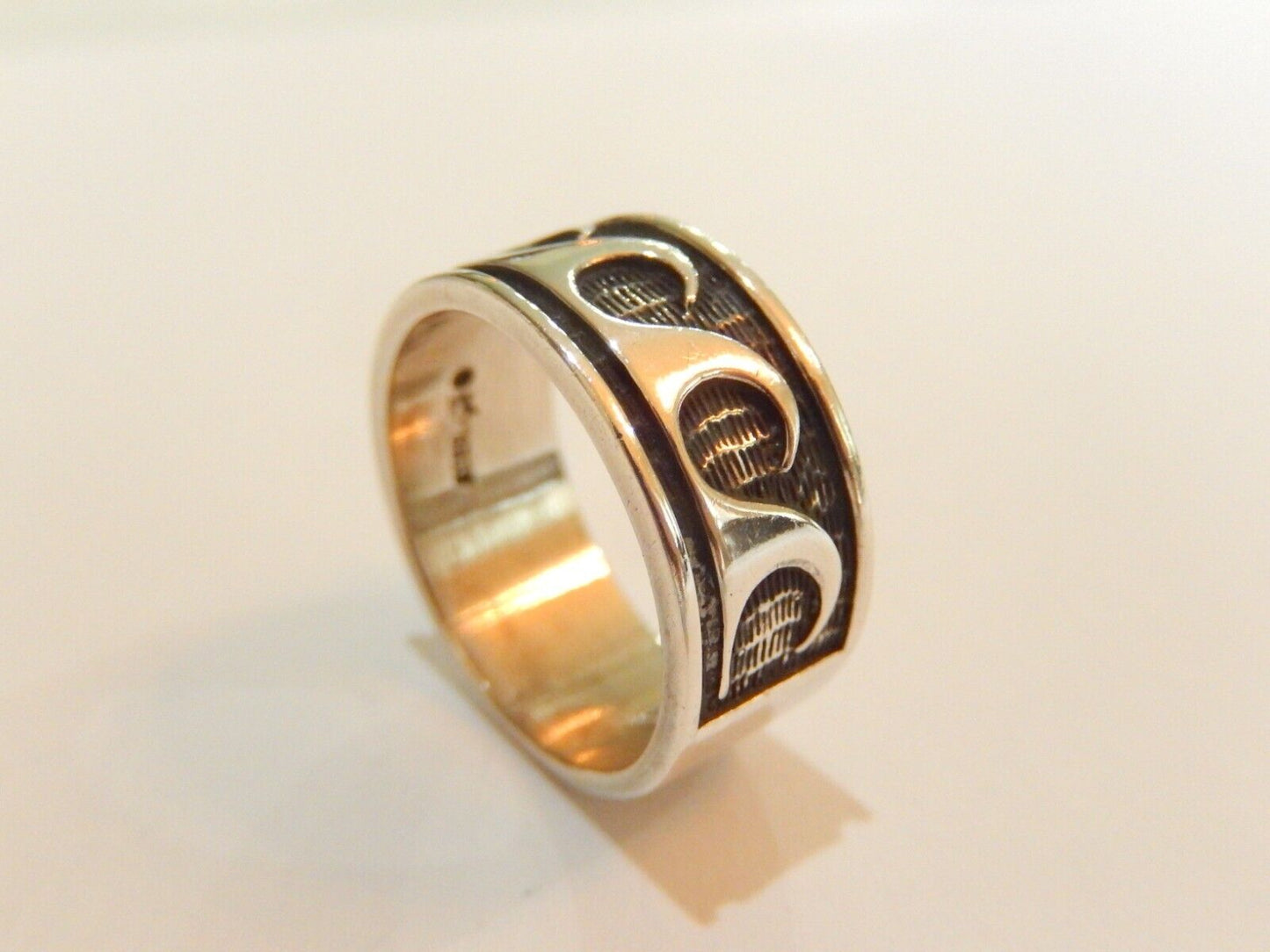 *VINTAGE*  Sterling Silver 9 mm Wide Overlay Ocean Wave Design Ring Size 9