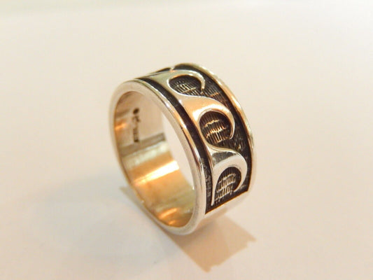 *VINTAGE*  Sterling Silver 9 mm Wide Overlay Ocean Wave Design Ring Size 9