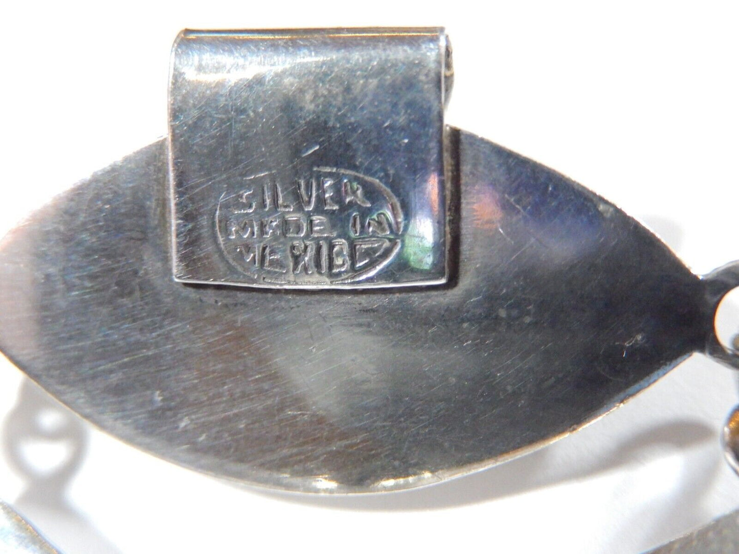 VINTAGE Mexico Sterling Silver Rare Blue Cabochon Cut Glass Panel Bracelet 7.25"