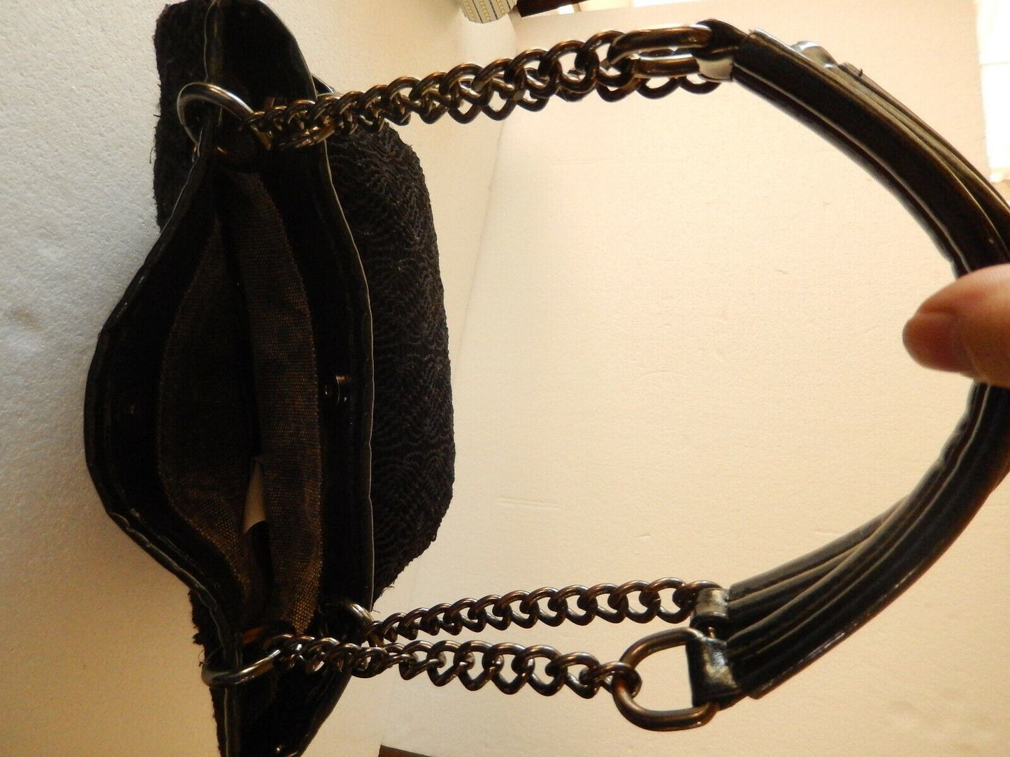 Bebe Black Crochet  Stylish Handbag with Chain Handles