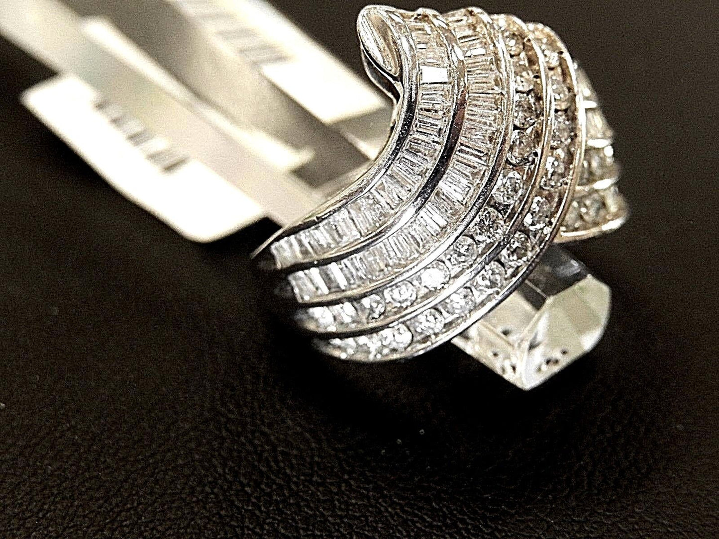 *VINTAGE* 1 Ct Round & Baguette Natural Diamond Solid 10k White Gold Band Ring