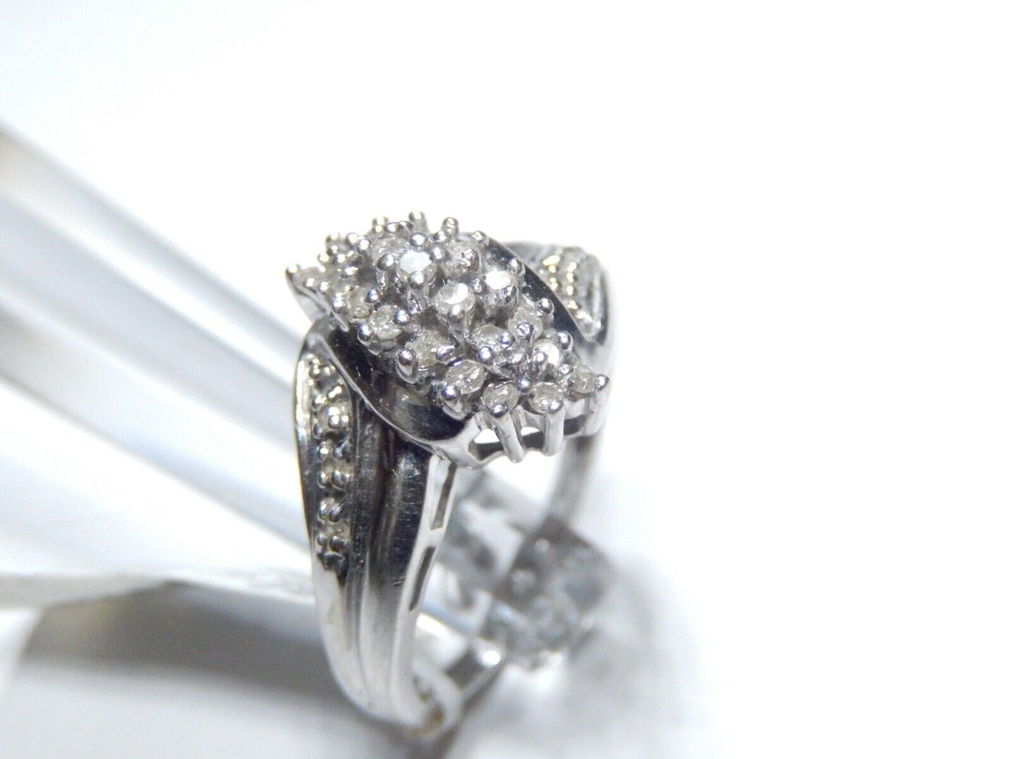*VINTAGE* 10k White Gold .50CT Diamond Cluster Cocktail Ring Size 7.5