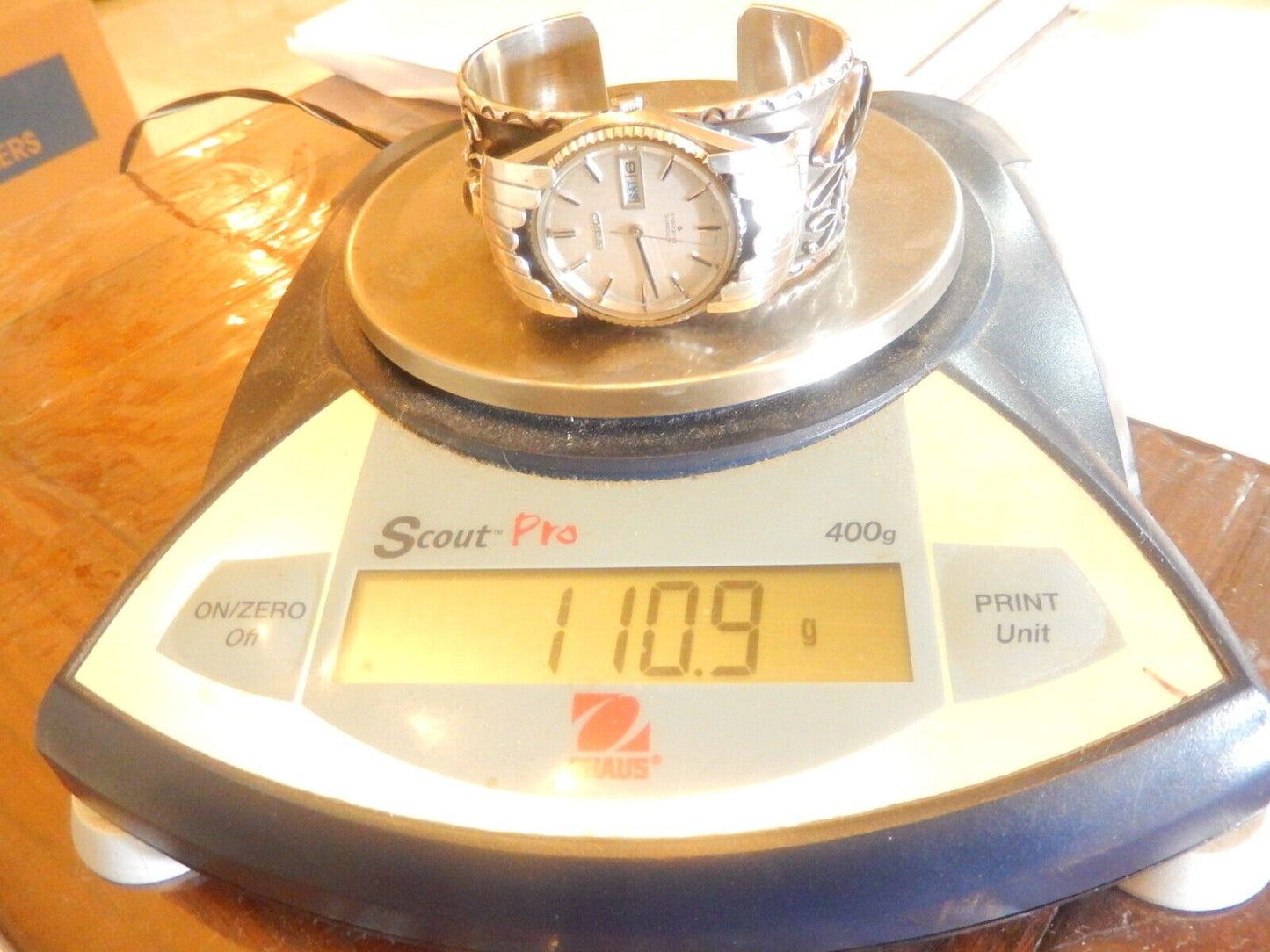 Navajo Johnny Frank 1911 Sterling Silver Stamped Seiko Automatic Cuff Bracelet