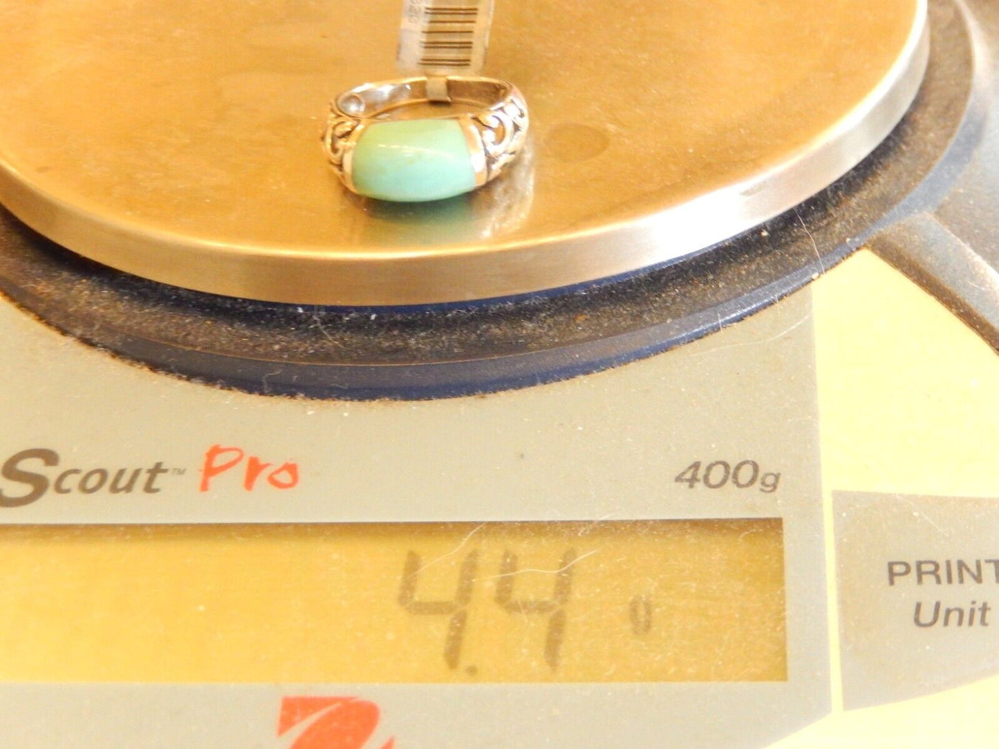 *VINTAGE*  Scroll Design Sterling Silver Inlay Turquoise Ring Size 7.25