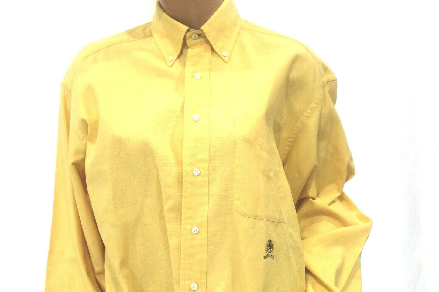 Tommy Hilfiger Men's Logo Yellow Long Sleeve Button Down Shirt 15 1/2   32-33