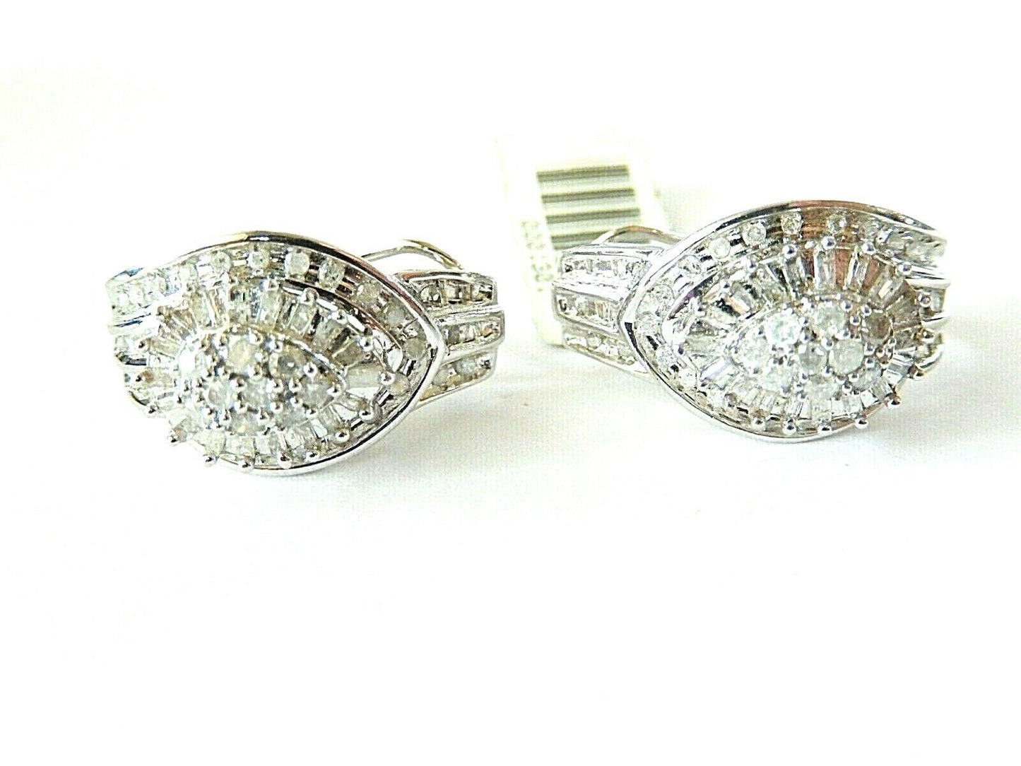 10k White Gold Pear 1.25CT Diamond  Cluster French-Clip Earrings 22mm x 13.5mm