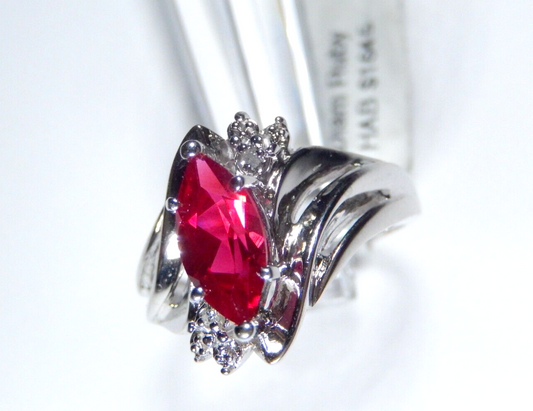 *NWT* 10k White Gold Lab Created Red Ruby Diamond Accent Emerald Ring Size 6.25