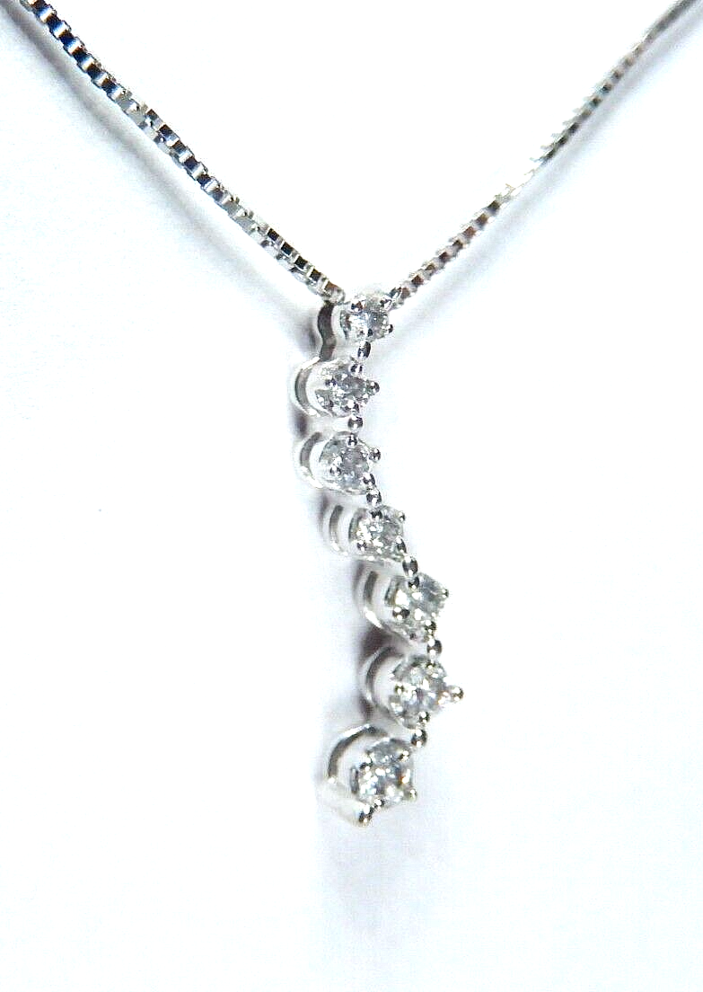 10k White Gold 1/10 Carat 7 Diamond Journey Pendant w/18" Chain
