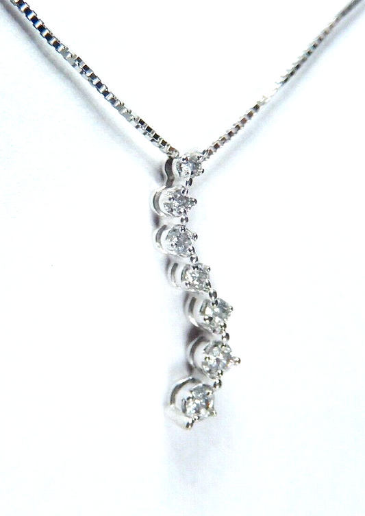 10k White Gold 1/10 Carat 7 Diamond Journey Pendant w/18" Chain