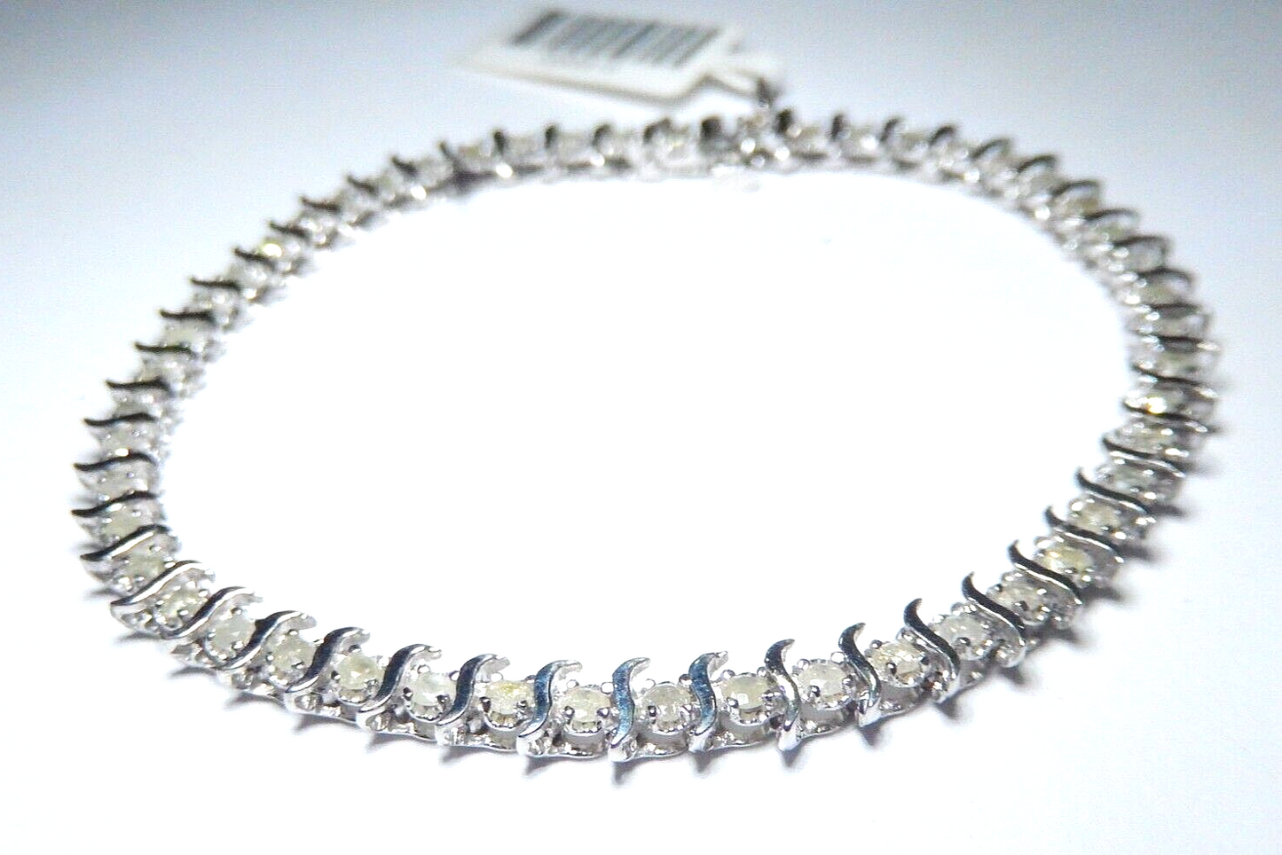 10K Solid White Gold Genuine 1.75CT Natural Diamonds "S" Tennis Bracelet 7"