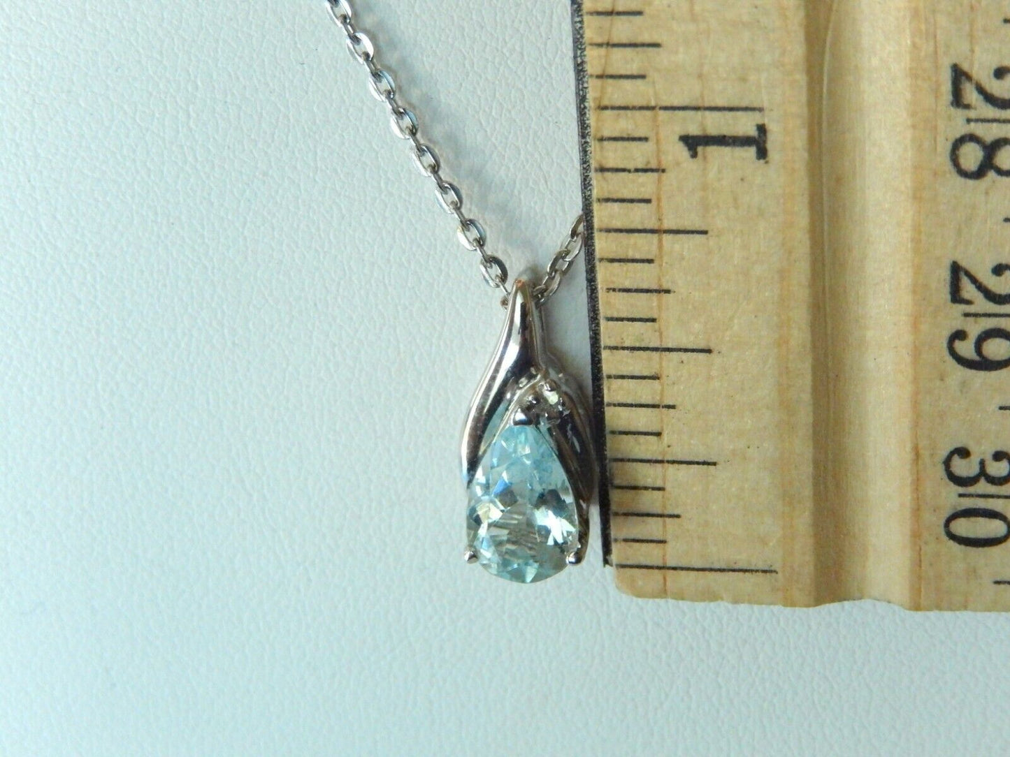 NEW 10K White Gold 1.25 CTPear Shape Blue Topaz And Diamond Pendant w/18" Chain