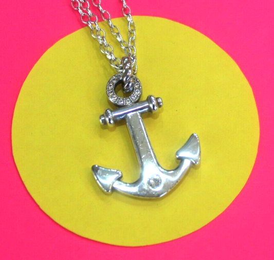 BRIGHTON COASTAL Anchor Nautical Silver Crystal CONVERTIBLE Necklace